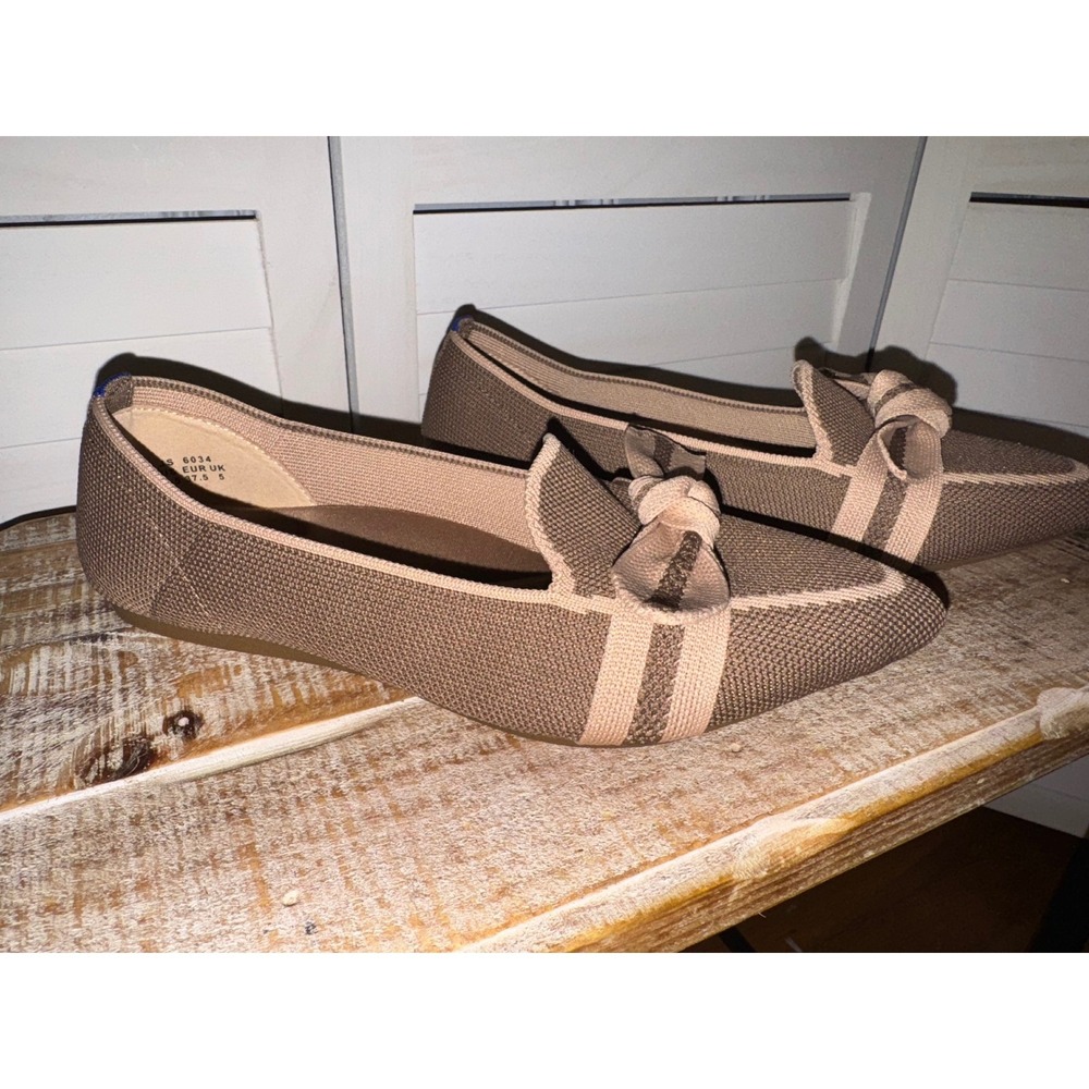 Womens Loafers Pointed Toe Knit Slip On Shoes Bow Accent Casual Comfort Size 7.5 - Picture 3 of 13